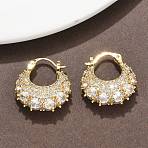 Brass Micro Pave Clear Cubic Zirconia Chunky Hoop Earrings, Real 18K Gold Plated, 19.5x19x7mm(EJEW-C182-04G)