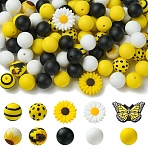 Printed Round Silicone Focal Beads Kits, Mixed Color, 15~22mm, Hole: 2mm(SIL-YW0001-59)