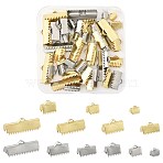 50Pcs 13 Styles 304 Stainless Steel Ribbon Crimp Ends, Rectangle, Golden & Stainless Steel Color, 6~10x6.5~25mm, Hole: 3~5x1~2mm(STAS-FS0002-03)