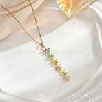 Brass Pave Colorful Cubic Zirconia Long Tassel Necklaces for Women, Golden, Butterfly, 15.75 inch(40cm), 50mm Extender, Pendant: 60mm (WGF2BEF-04)