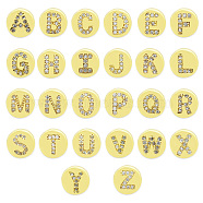 Brass Micro Pave Clear Cubic Zirconia Beads, Flat Round with Letter, Letter A~Z, 7.5x6.5mm, Hole: 3.5mm, 26pcs/bag(KK-T030-LA859X26)
