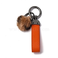 Plush & Imitation Leather Keychain, with Gunmetal Alloy Finding, for Bag Car Pendant Decoration, Pom Pom Ball, Orange Red, 18cm(KEYC-K023-01B-03)