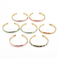 Evil Eye Enamel Cuff Bangle, Real 18K Gold Plated Lucky Brass Open Bangle for Women, Nickel Free, Mixed Color, Inner Diameter: 1-3/4x2 inch(4.55x5.2cm(BJEW-S141-06)