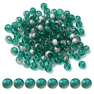 6/0 Transparent Glass Seed Beads, Round Hole, Rondelle, Dark Blue, 4~4.5x3~4mm, Hole: 0.8~1.5mm, 10g/box(SEED-YW0002-11B)