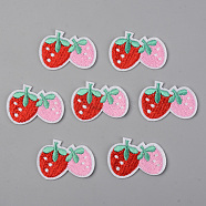 Computerized Embroidery Cloth Iron on/Sew on Patches, Appliques, Costume Accessories, Strawberry, Red, 28x40x1.5mm(DIY-S040-028)