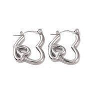 Non-Tarnish Valentine's Day 304 Stainless Steel Double Heart Hoop Earrings for Women, Stainless Steel Color, 21x17x2.5mm, Pin: 0.6mm(EJEW-G326-06P)