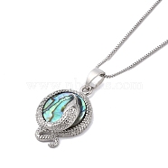 Rack Plating Natural Paua Shell Pendants Necklace, Brass Box Chain Necklaces, Snake, 17.72 inch(45cm), Pendant: 29x20mm(NJEW-B104-01C-01P)