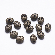 Alloy Beads, Oval with Letter, Antique Bronze, Random Mixed Letters, 7~7.5x6x3.5mm, Hole: 1mm(X-PALLOY-G191-01AB)