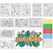 1 Set Coloring Paper Greeting Cards Sets, Summer Theme, Rectangle, with 10Pcs Kraft Paper Envelopes, Mixed Shapes, 110~203.2x152.4~160x0.5mm(AJEW-GA0007-07)