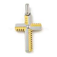 Ion Plating(IP) 304 Stainless Steel Pendants, Cross Charm, Golden & Stainless Steel Color, 28x19x3mm, Hole: 6.5x3mm(STAS-F307-12G)