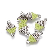 MIYUKI & TOHO Handmade Japanese Seed Beads Links, Loom Pattern, Rhombus, Yellow Green, 19~20x10~11x1.8mm, Hole: 1.5mm(SEED-A027-O06)