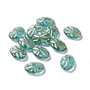Transparent Acrylic Beads, Golden Metal Enlaced, Oval, Turquoise, 13x9.5x4.5mm, Hole: 1mm, about 1600pcs/500g(OACR-E015-18)