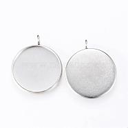 304 Stainless Steel Pendant Cabochon Settings, Plain Edge Bezel Cups, Flat Round, Stainless Steel Color, Tray: 12mm, 18x14x2mm, Hole: 2mm(STAS-R090-15)