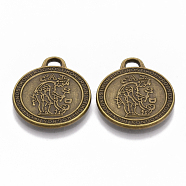 Tibetan Style Alloy Pendants, Cadmium Free & Nickel Free & Lead Free, Flat Round with Prognostikon, Antique Bronze, 29x24.5x2mm, Hole: 3.5mm, about 180pcs/1000g(TIBEP-R357-10AB-NR)