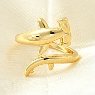 Whale Brass Cuff Rings for Women, Cadmium Free & Lead Free, Long-Lasting Plated, Rack Plating, Real 18K Gold Plated, 20.5mm, Inner Diameter: 18mm(RJEW-Z085-01G-01)