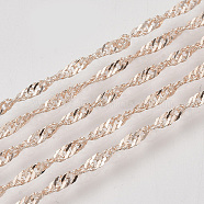 Soldered Brass Covered Iron Singapore Chains, Water Wave Chains, with Spool, Rose Gold, 2x1.2x0.3mm, about 328.08 Feet(100m)/roll(CH-S125-06A-RG)