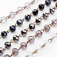 Handmade Rondelle Glass Beads Chains for Necklaces Bracelets Making, with Iron Eye Pin, Unwelded, Antique Bronze, Mixed Color, 39.37 inch(1m), 5 strands/set(AJEW-JB00240)