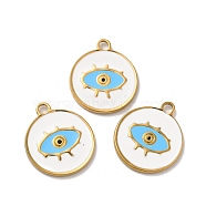 Ion Plating(IP) 304 Stainless Steel Enamel Pendants, Flat Round with Evil Eye Charm, Golden, 21.5x18.5x1.5mm, Hole: 2mm(STAS-Q001-28G)