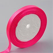 Valentines Day Gifts Boxes Packages Single Face Satin Ribbon, Polyester Ribbon, Magenta, Size: about 5/8 inch(16mm) wide, 25yards/roll(22.86m/roll), 250yards/group(228.6m/group), 10rolls/group(SRIB-Y014)