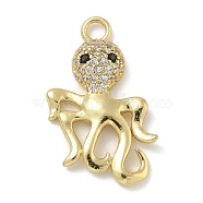 Rack Plating Brass Micro Pave Cubic Zirconia Pendants, Long-Lasting Plated, Lead Free & Cadmium Free, Octopus Charms, Real 18K Gold Plated, 28.5x15.5x4mm, Hole: 2.7mm(KK-G515-44B-G)