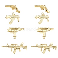 8Pcs 4 Style Brass Pendants, with Cubic Zirconia and Jump Rings, Gun, Real 18K Gold Plated, 16~22x8.5~40x3~4.5mm, Hole: 1.2~3.5mm, 2pcs/style(KK-SZ0006-23)
