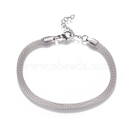 Stainless Steel Network Chains/Mesh Bracelets Bracelets, with Lobster Claw Clasps, Stainless Steel Color, 7-5/8 inch(19.3cm)~7-5/8 inch(19.5cm)(BJEW-I274-13S)