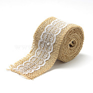 Burlap Ribbon, Hessian Ribbon, Jute Ribbon, with Cotton Ribbons, for Jewelry Making, Tan, 2 inch(50mm), about 2.187yards/roll(2m/roll)(X-OCOR-R071-13)