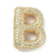 Rack Plating Brass Micro Pave Cubic Zirconia Pendants, Real 18K Gold Plated, Lead Free & Cadmium Free, Letter, Letter B, 22.5x17x6.5mm, Hole: 4x2.5mm(KK-Q790-01B-G)