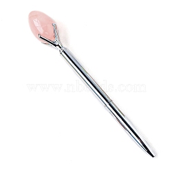 Natural Rose Quartz Egg Ball-Point Pen, Stainless Steel Ball-Point Pen, Office School Supplies, 155mm(PW-WG63249-10)