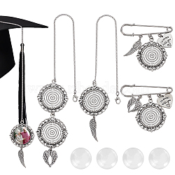 9Pcs Brass Chain Pendant Decoration and Stainless Steel Brooches, with Alloy Pendants and Glass Cabochons, Platinum, 60~325mm(HJEW-GA00052-02)