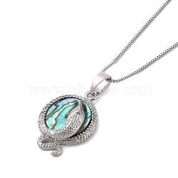 Rack Plating Natural Paua Shell Pendants Necklace, Brass Box Chain Necklaces, Snake, 17.72 inch(45cm), Pendant: 29x20mm(NJEW-B104-01C-01P)