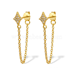 Cubic Zirconia Star with Tassel Dangle Stud Earrings for Women, 925 Sterling Silver Jewelry, Real 18K Gold Plated, 27mm(EJEW-F317-15G)