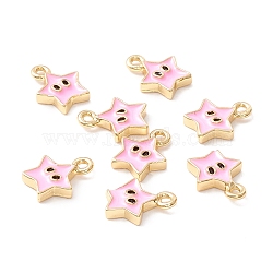 Rack Plating Eco-friendly Brass Enamel Charms, Long-Lasting Plated, Real 18K Gold Plated, Cadmium Free & Nickel Free & Lead Free, Star, Pink, 8.5x6.5x1.5mm, Hole: 1mm(KK-D073-01G-03-NR)