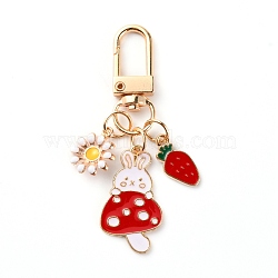 Alloy Enamel Pendant Keychains, with Alloy Key Clasps, Flower & Rabbit & Carrot, Red, 6.85cm(KEYC-WH0027-18)