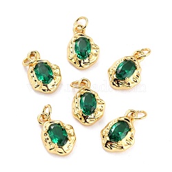 Brass Micro Pave Cubic Zirconia Pendant, Long-Lasting Plated, Real 18K Gold Plated, Oval, Teal, 12x8x3mm, Hole: 2.6mm(ZIRC-P089-19G-G)