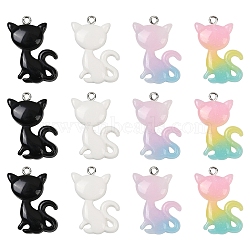 20Pcs 4 Colors Resin Pendants, Cat Shaped Charms with Platinum Tone Iron Loops, Mixed Color, 30~30.5x21x4~5mm, Hole: 2mm, 5pcs/color(RESI-YW0004-14)