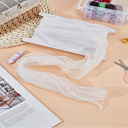 2.5Yards Three Layer Organza Lace Trim Fabric, Pleated Trimming with ABS Plastic Beads, for DIY Decorative Clothing Sewing, with 1Pc Display Card, White, 4-3/4 inch(120mm)(DIY-LP0003-24A)