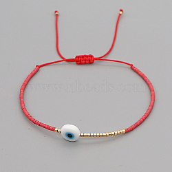 Adjustable Lanmpword Evil Eye Braided Bead Bracelet, Red, 11 inch(28cm)(ZW2937-17)