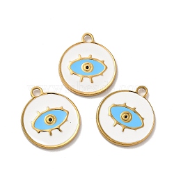 Ion Plating(IP) 304 Stainless Steel Enamel Pendants, Flat Round with Evil Eye Charm, Golden, 21.5x18.5x1.5mm, Hole: 2mm(STAS-Q001-28G)
