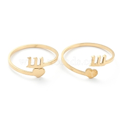 Ion Plating(IP) 201 Stainless Steel Cuff Rings, Open Rings, Numbers 1 with Heart, Real 18K Gold Plated, Number 1: 5x7.5mm, US Size 11, Inner Diameter: 20.5mm(RJEW-M136-01I-G)