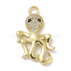 Rack Plating Brass Micro Pave Cubic Zirconia Pendants, Long-Lasting Plated, Lead Free & Cadmium Free, Octopus Charms, Real 18K Gold Plated, 28.5x15.5x4mm, Hole: 2.7mm(KK-G515-44B-G)