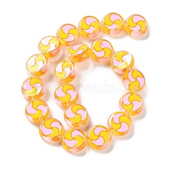 Glass Beads Strands, Hand Drawn Beads, with Enamel, Flat Round, Orange, 17x7mm, Hole: 1.5mm, about 19pcs/strand, 12.60 inch(32cm)(GLAA-L047-03C)