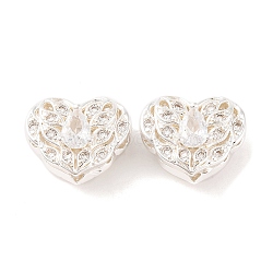 Brass Micro Pave Clear Cubic Zirconia Beads, Heart, Silver, 12x15x10mm, Hole: 1.8mm(KK-S389-20S)