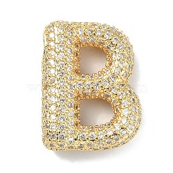 Rack Plating Brass Micro Pave Cubic Zirconia Pendants, Real 18K Gold Plated, Lead Free & Cadmium Free, Letter, Letter B, 22.5x17x6.5mm, Hole: 4x2.5mm(KK-Q790-01B-G)