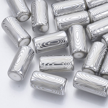 Electroplate Glass Beads, Column with Circle Pattern, Silver, 20x10mm, Hole: 1.2mm, about 50pcs/bag