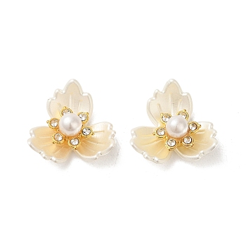 Plastic Cabochons, Brass Micro Pave Clear Cubic Zirconia Finding, Flower, White, 21.5x22x9.5mm