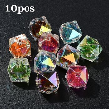 10Pcs Two Tone UV Plating Rainbow Iridescent Acrylic Beads, Polygon, Mixed Color, 15.5x16x16mm, Hole: 2.7~2.8mm
