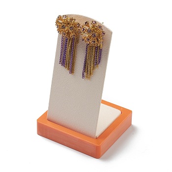 Resin Artificial Marble Jewelry Earring Displays, with PU Leather, Rectangle, Coral, 9.7cm