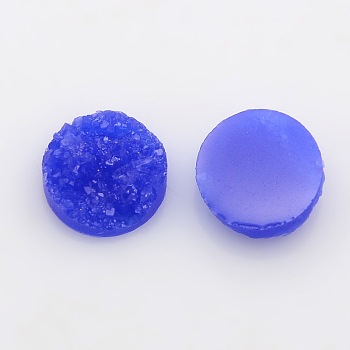 Druzy Resin Cabochons, Flat Round, Blue, 12x5mm