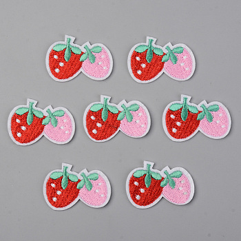 Computerized Embroidery Cloth Iron on/Sew on Patches, Appliques, Costume Accessories, Strawberry, Red, 28x40x1.5mm